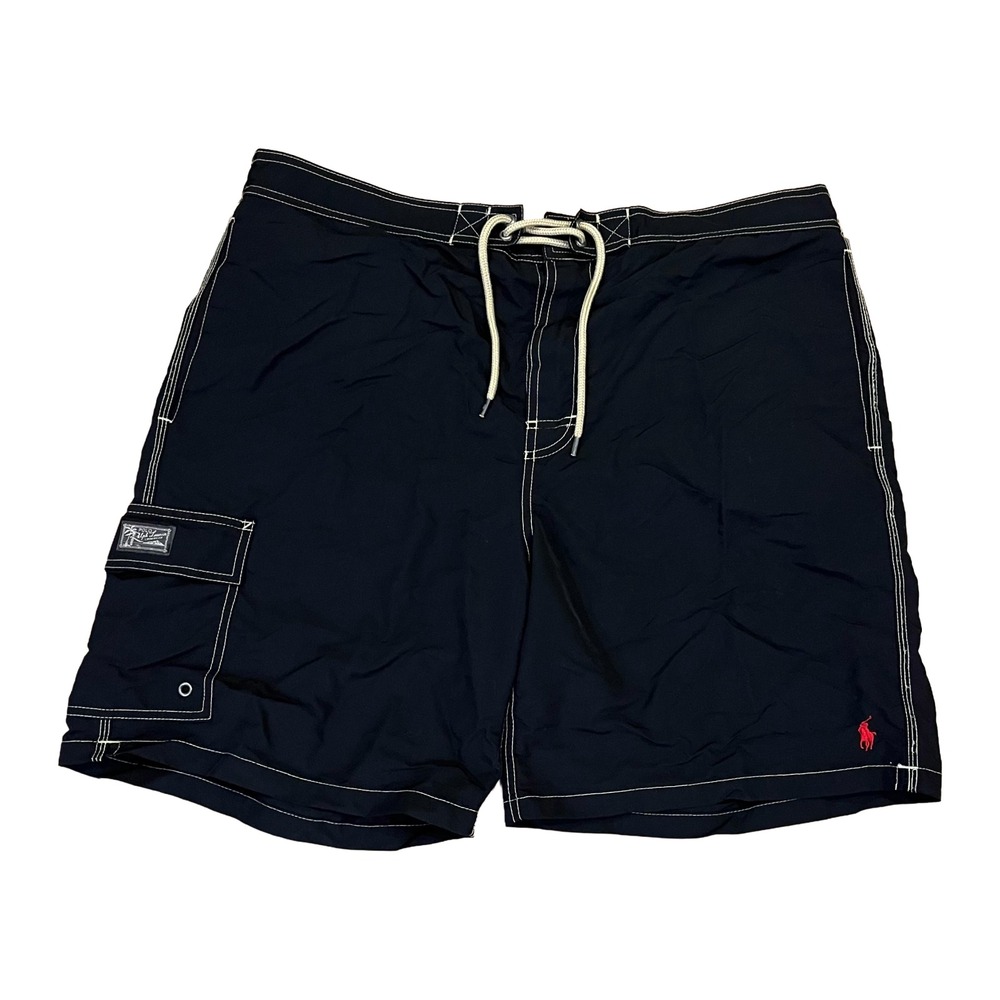 Polo Ralph Lauren Swim Trunks Men XXL Black Board Shorts Cargo Contrast Stitch